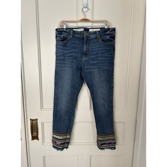 Pilcro Embroidered Sequin High Rise Slim Straight Crop Jeans Womens Size 31 Boho - Picture 3 of 12